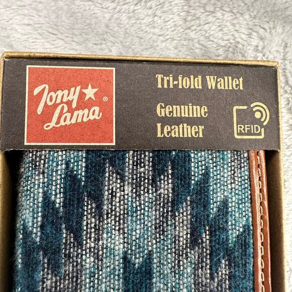 Tony Lama RFID Tri-Fold Wallet Genuine Leather Southwest Aztec Tribal Cowboy - Picture 7 of 11